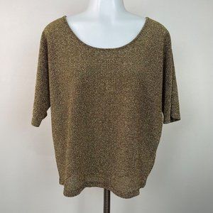 Express Top Small Gold Metallic Sparkle Short Sleeve Blouse Women's